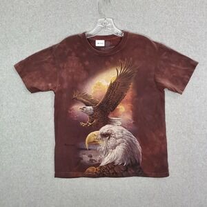 The Mountain Women Top Small Brown Double Bald Eagle Graphic Tee Shirt